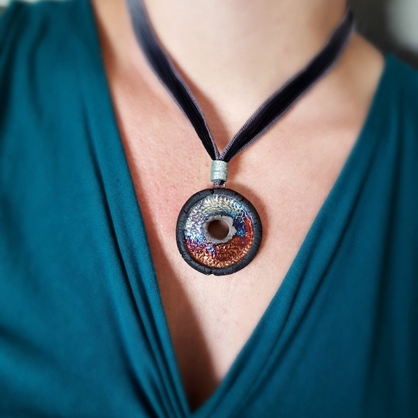 Jewelry Ceramic Ceramic Jewelry Ceramics Handmade Jewelry Pendant Raku Necklace Silk Ribbon Gift for Women Gift for Her Boho Laura Souder