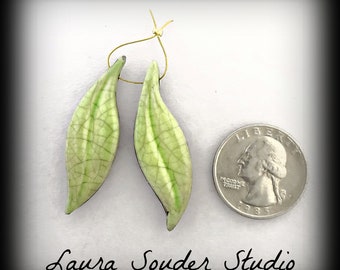 Jewelry Earrings,  Raku Jewelry, Pod Earrings, Leaf Earrings, Ceramic Jewelry, Nature Earrings, Lime Crackle Glaze, Gift for Her, Art gift