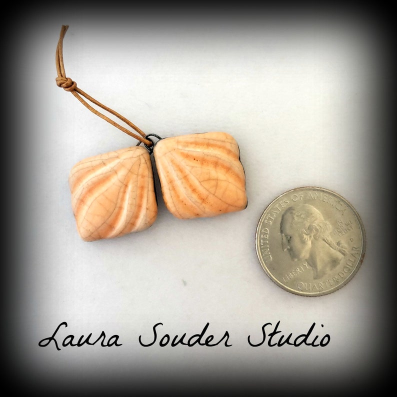 Ceramic Jewelry Raku Jewelry Shell Earrings Handmade Supply Earring Components Orange Earrings Gift for Her Gift for Artist Laura Souder image 1