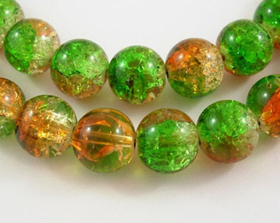 Crackle Cracked Mottled Glass Beads Green and Orange 8mm - Etsy