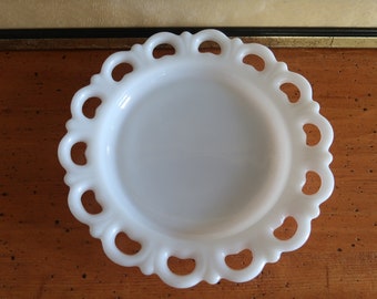 Milk Glass Scalloped Heart Lace Edge 6 Avail Milk Glass Cake Plate Platter Tray Anchor Hocking Dessert Serving Platter 8" Platter Milk Glass