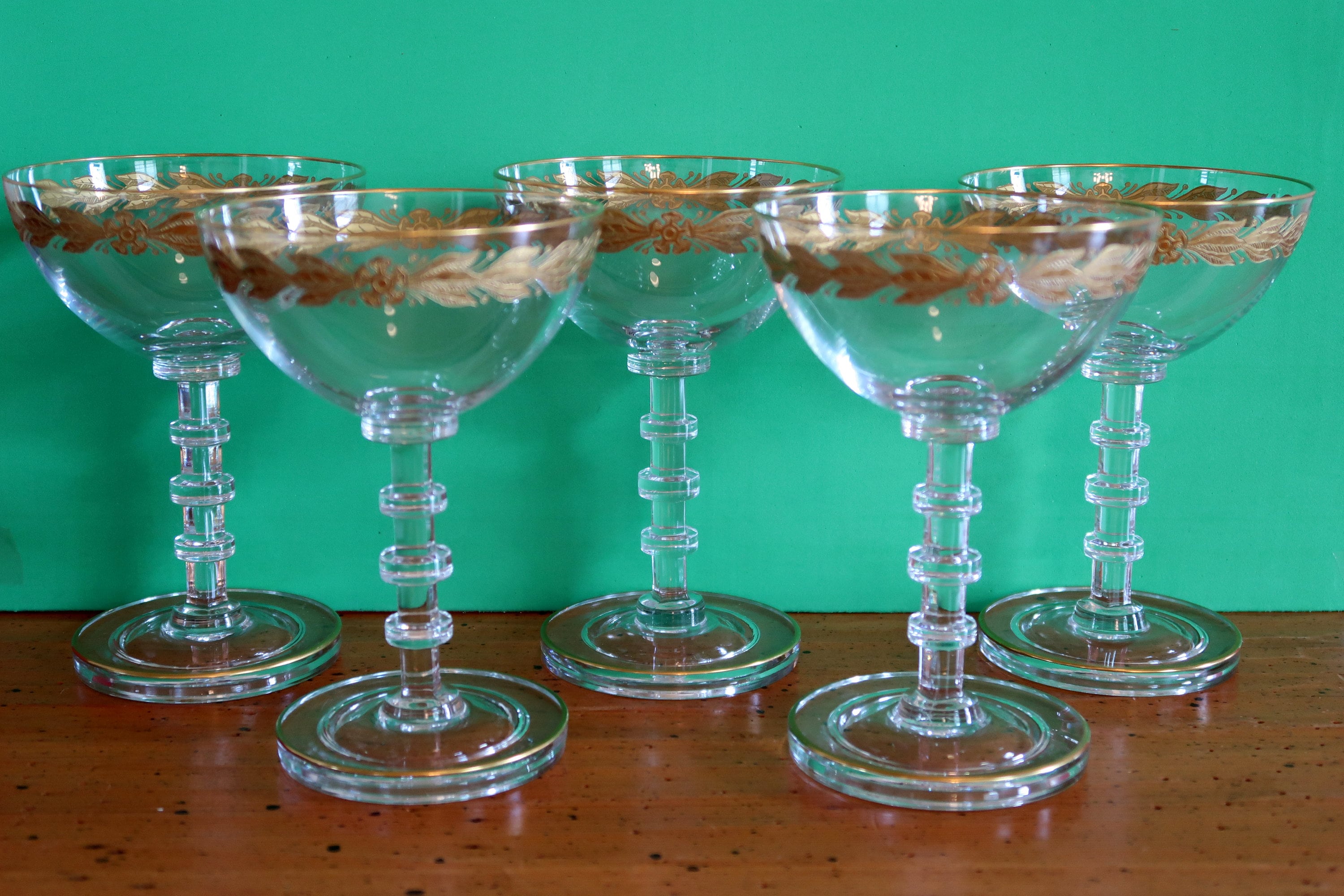 Six Mid Century Modern Libby Bar Glasses with Gold Trim, Home Bar