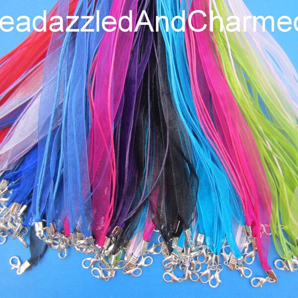 Organza Ribbon and Wax Thread Cord Necklaces QTY 10