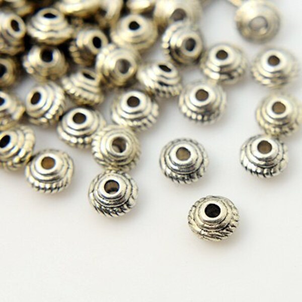 Spacer Saucer Filler Beads 3mm x 5mm Silver Tone Metal Metallic Cheap Supplies Bulk Supplies
