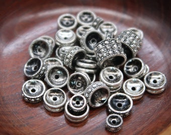 Vintage Silver Tone Metal Bead Mix Spacer Bead Rhinestone Stacked  Assortment Bead Soup Sample Destash Bulk (SKU:L11A or L11B)