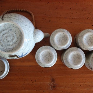 Vintage Hand Painted Asian TEA SET – Ceramic Pottery Teapot with Six Cups and Lid – Hand Painted Chinese tea set Wonderful Gift Set image 5