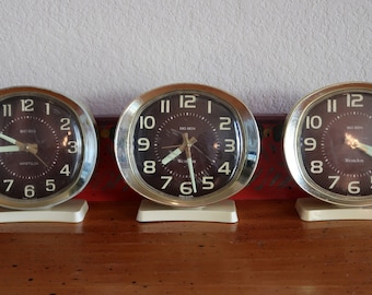 Big Ben Baby Ben Westclox Wind up alarm clock Glow in the Dark Dark Face Midcentury Retro Design Big Numbers Bedroom Clock Big Ben Clock