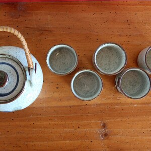 Vintage Hand Painted Asian TEA SET – Ceramic Pottery Teapot with Six Cups and Lid – Hand Painted Chinese tea set Wonderful Gift Set image 8