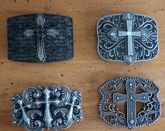 Vintage Beautiful Intricate detailed Cross Belt Buckle Christian Belt Buckle Western Belt Buckle Three Cross Country Chic Cowboy Cowgirl NOS