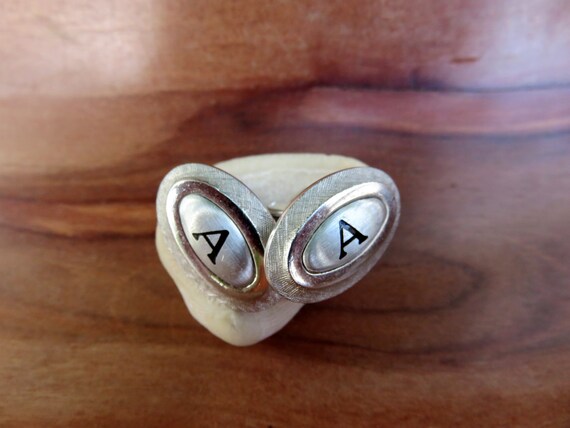 Vintage "A" Initial Monogram Cufflinks Cuff Links Signed Shields Man's Gift Silver Tone Gift for Man Father's Day Gift Jewelry