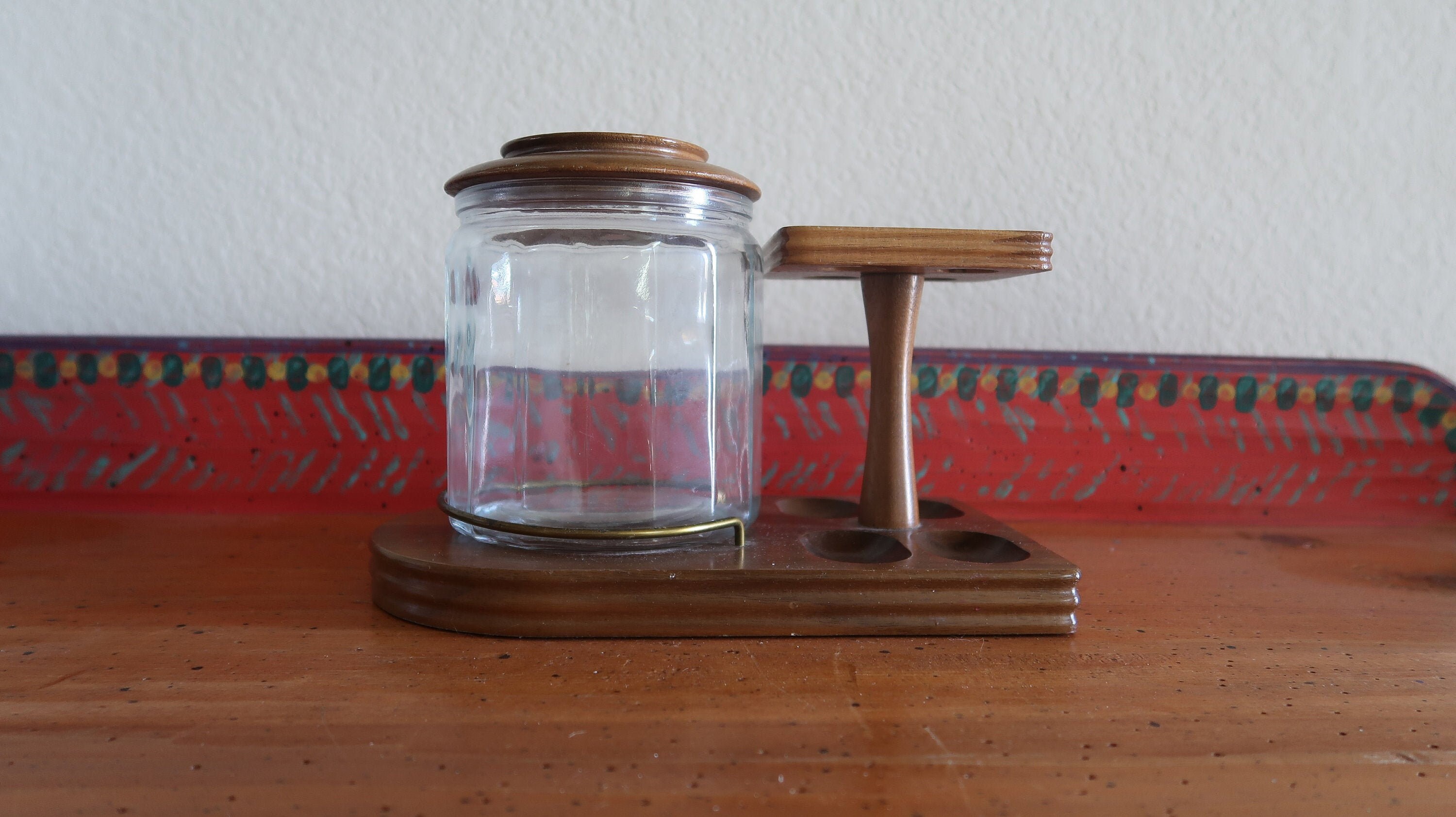 pipe rack with tobacco jar 12-Pipe Wooden Round pipe holder with tobacco jar