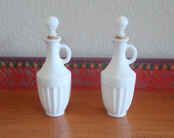 Vintage White Milk Glass Cruet Vinegar Bottle Lot, Milk Glass Wedding, Bath, Farmhouse Shabby Chic, Vintage Wedding, Milk Glass Collection