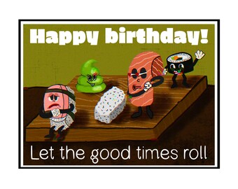 Sushi Retro Birthday Card