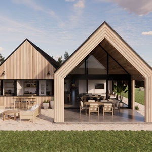 Twin Gable House Plans 4 Bedroom 2.5 Bath 2793 SQ FT 259.5M2 High Pitched Modern Scandi European Barn Barndominium