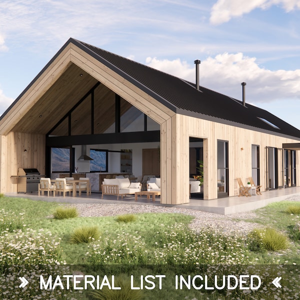 Long House Plans – Modern Scandinavian Barn Design – 4 Bedroom 2.5 Bath, 2009 SQFT