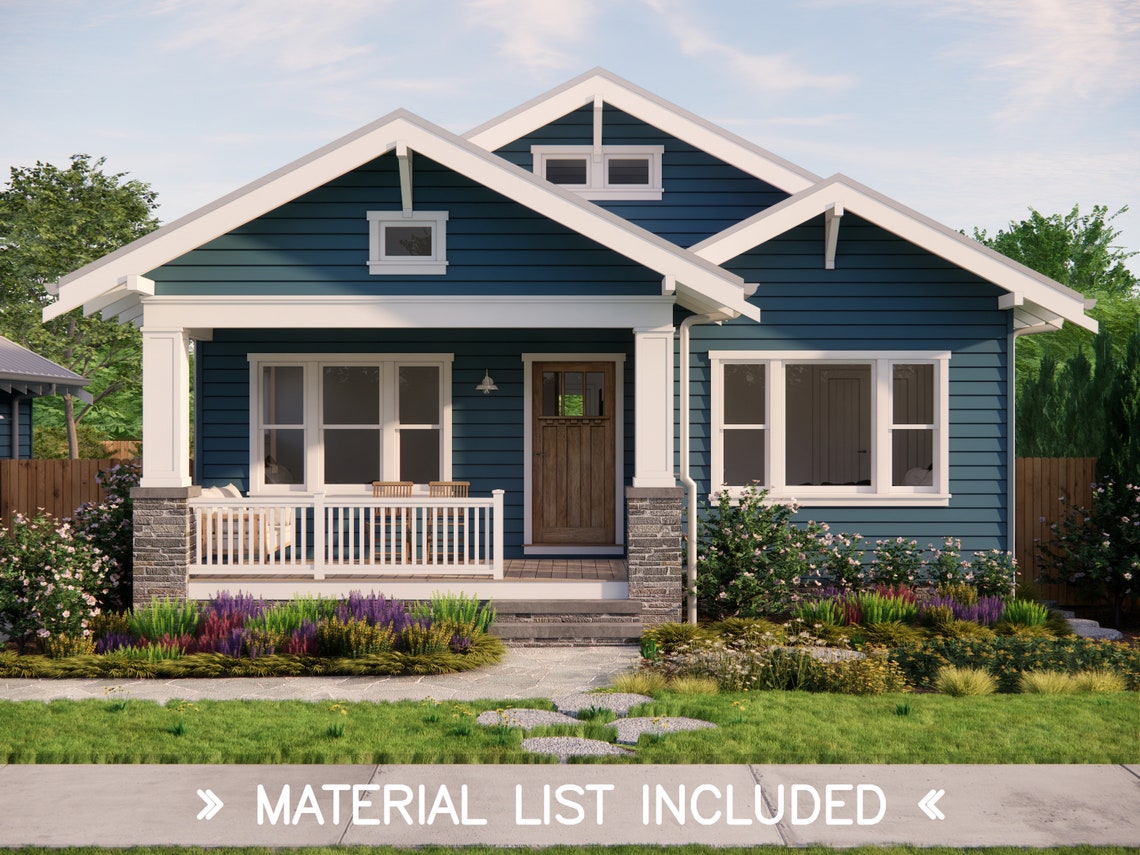 Tulip Cottage House Plans 1200 sq ft 3 Bedroom 2 Bath 29x62' Craftsman Bungalow With Garage image 1