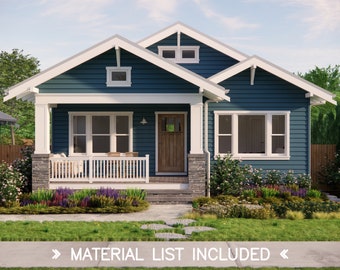 Tulip Cottage House Plans 1224 sq ft 3 Bedroom 2 Bath 29x62&#39; Craftsman Bungalow With Garage Blueprints