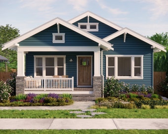 Tulip Cottage House Plans 1200 sq ft 3 Bedroom 2 Bath 29x62' Craftsman Bungalow With Garage