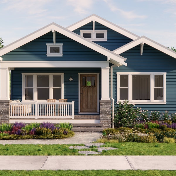 Tulip Cottage House Plans 1200 sq ft 3 Bedroom 2 Bath 29x62' Craftsman Bungalow With Garage