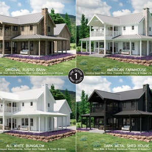 The Wood Shed House Plans – Rustic 2-Storey Cabin Farmhouse Cottage – 3 Bedroom 2.5 Bath, 1400 SQ FT Blueprint