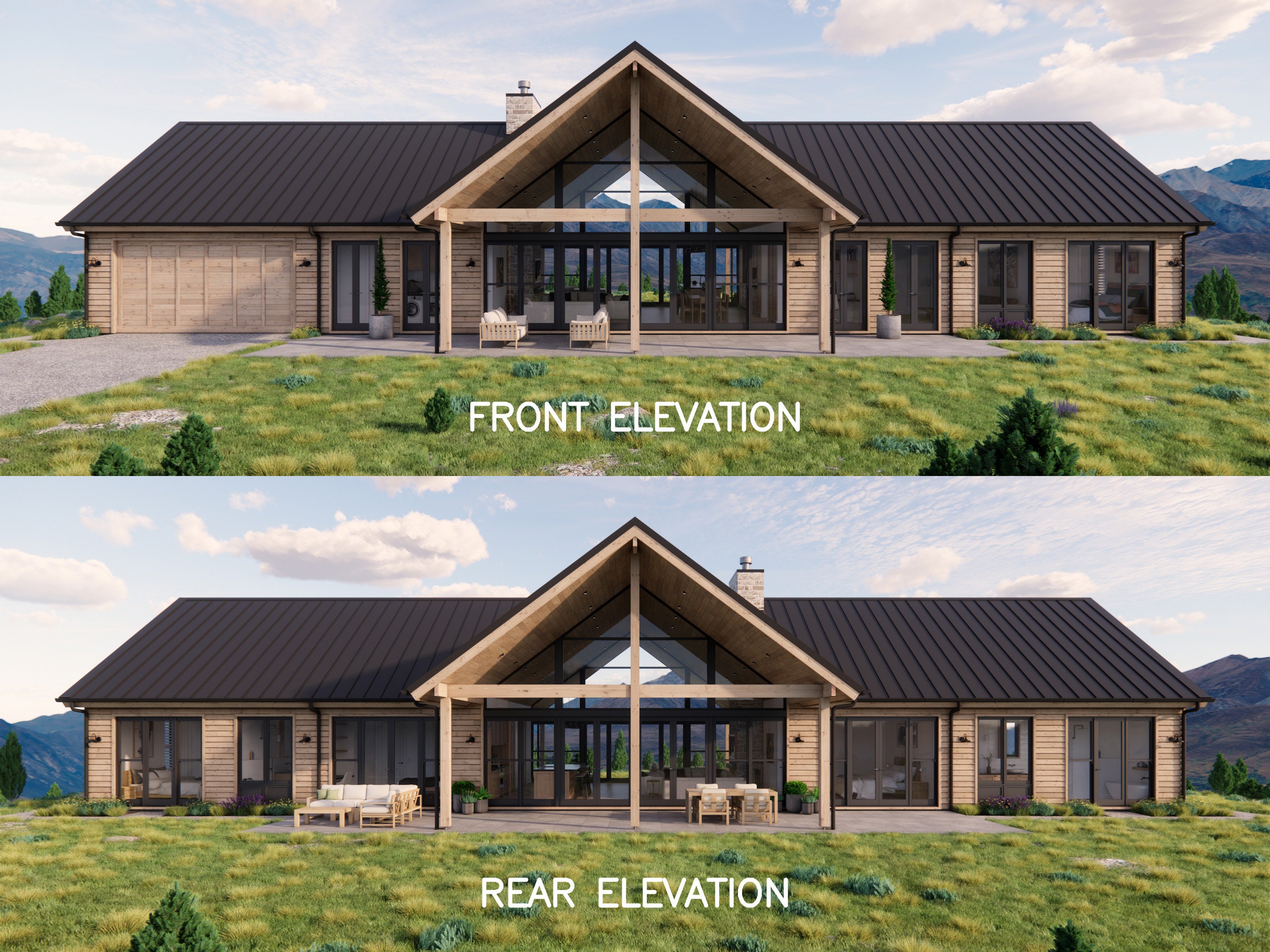 North Star House Plans 2200 SQ FT Modern Rustic Ranch Farmhouse Mountain Barn 4 Bedroom 2.5 Bath 98x52' Blueprints