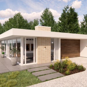 Horizon House Plans 2846 vierkante voet, 4 slaapkamers, 2,5 badkamers, modern minimalistisch architectonisch ontwerp uit het midden van de eeuw