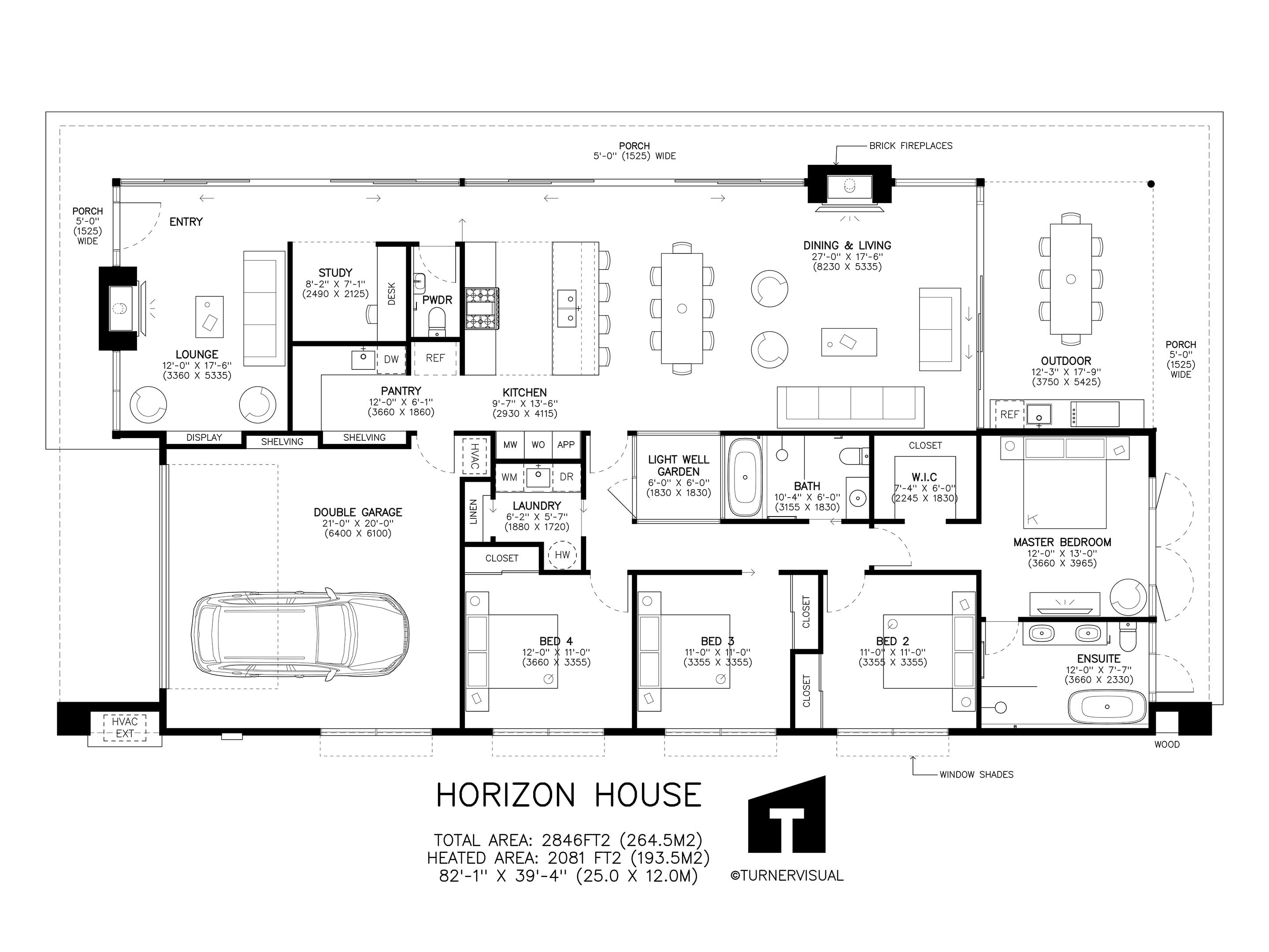 Horizon House Plans 2846 Sq Ft 4 Bedroom 2.5 Bath Mid Century Etsy