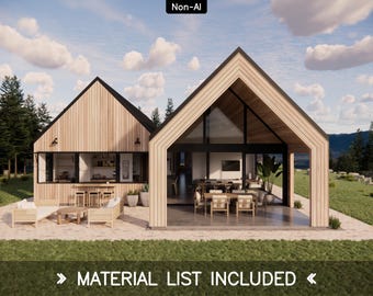 Twin Gable House Plans – Modern Scandinavian Barn – 4 Bedroom 2.5 Bath, 2045 SQFT