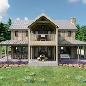 The Wood Shed House Plans 1400 vierkante voet, 3 slaapkamers, 2,5 badkamers, 2 verdiepingen, rustieke hut schuur boerderij huisje