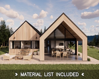 Twin Gable House Plans 2793 SQ FT 4 Bedroom 2.5 Bath High Pitched Modern Scandi European Barn Barndominium Blueprints
