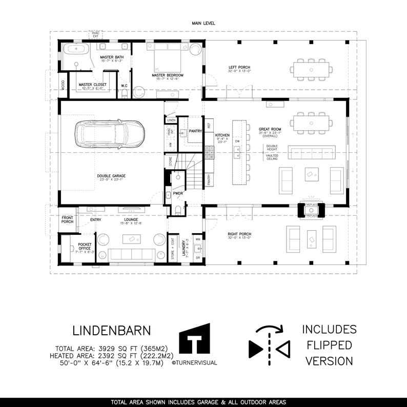 Lindenbarn House Plans – Rustic American Farmhouse Barn Blueprints – 4 Bedroom 2.5 Bath, 2392 SQFT image 2
