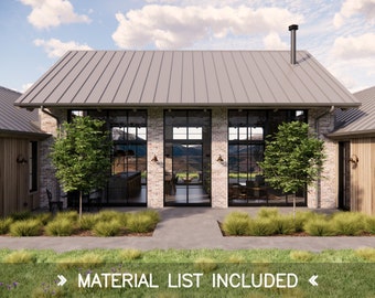 Mill Farm House Plans 2180 SQ FT 4 Bedroom 2.5 Bath Rustic Barn Farmhouse 80&#39; x 48&#39; Blueprint
