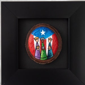 Three Kings with the Puerto Rico flag recycled paper Framed Art