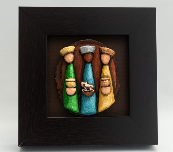 Tradition of Puerto Rico Three Kings with San Pedrito bird in Recycled Paper Framed Art