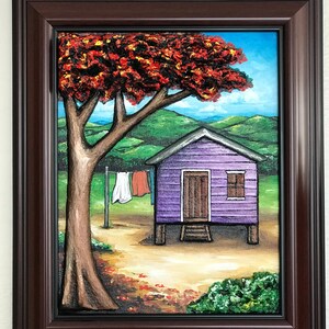 Recyclingpapier alten puertoricanischen Haus mit Flamboyant