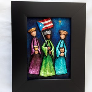 Proud Puerto Rico Flag Three Kings Recycled Paper Framed Art