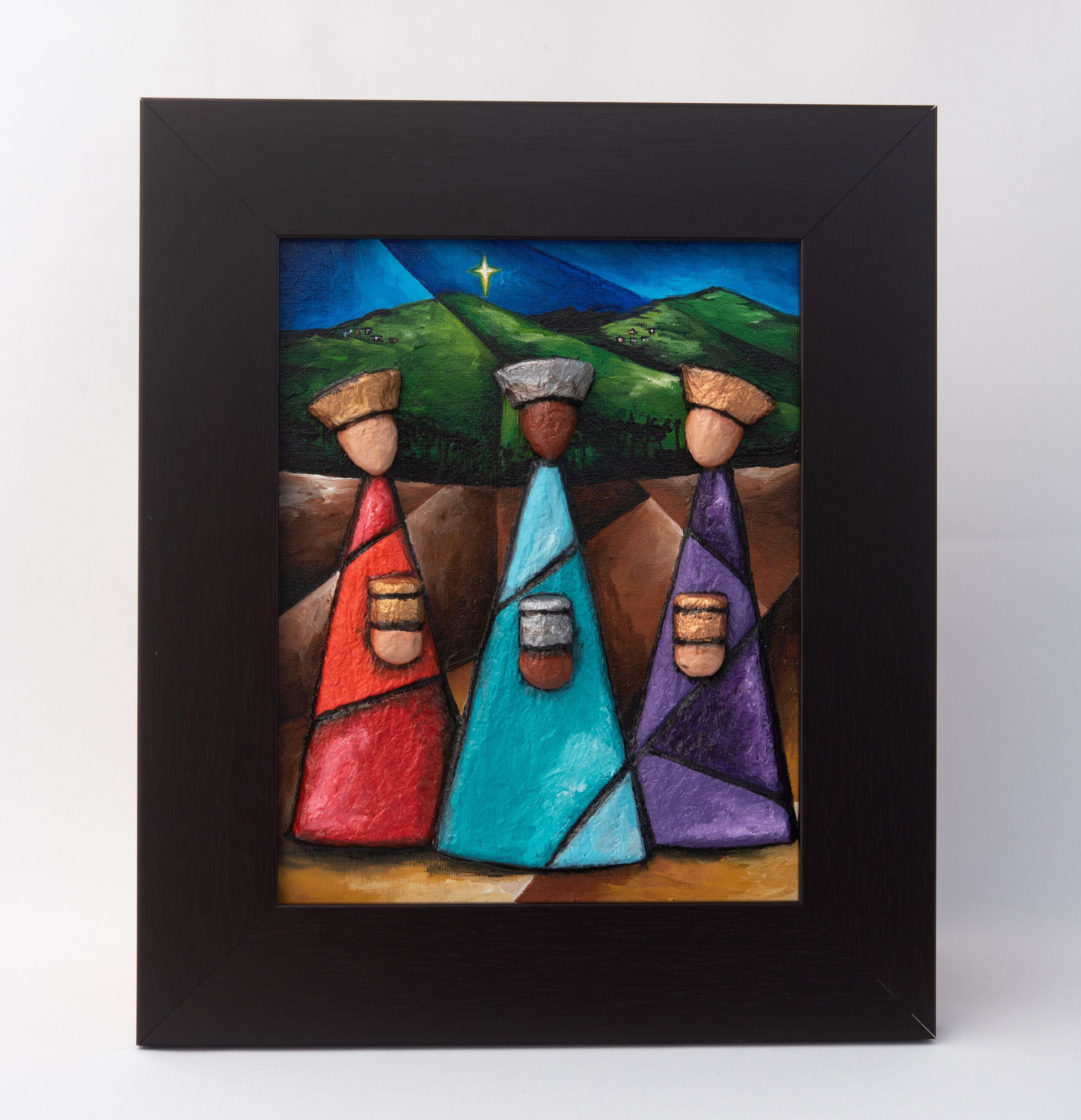 Tradition of Puerto Rico Three Kings with San Pedrito bird in Recycled Paper Framed Art