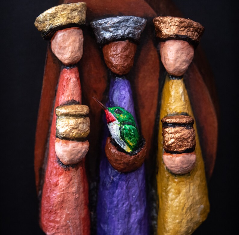 Tradition of Puerto Rico Three Kings with San Pedrito bird in Recycled Paper Framed Art