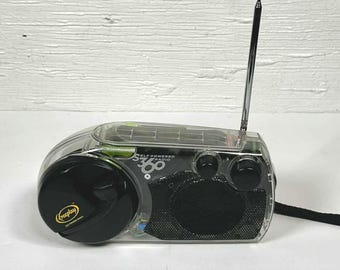 Freeplay Self Powered Crank Radio 360 Clear Plastic AM FM Tested WORKS Vintage 2000s