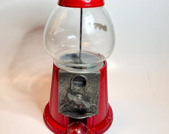 Vintage 1985 Carousel Red DieCast Gumball Machine Glass Globe