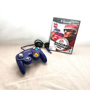 Nintendo Gamecube Controller - Purple Blue - Tested plus Dale Earnhardt NASCAR Racing Game CIB