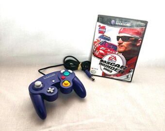 Nintendo Gamecube Controller - Purple Blue - Tested plus Dale Earnhardt NASCAR Racing Game CIB