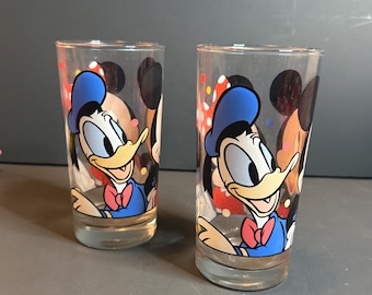 Vintage 90s Disney Donald Duck Minnie Mickey Mouse Drinking Glasses Set of 2