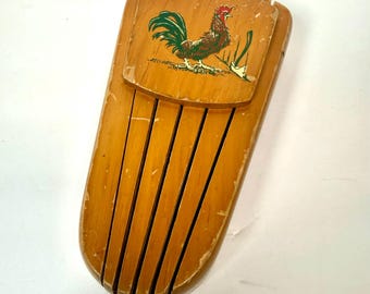 Vintage Wall Mount Wooden Knife Holder With Rooster, 1950s MCM