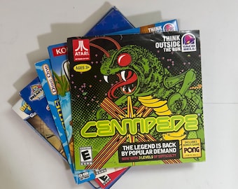 Lot of 5 CD-ROM Games: Frogger, Centipede, Jigsaw USA, Petz Dogz, Flux Family Secrets Taco Bell Vintage