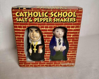 Vintage Catholic School SALT and PEPPER Shaker Set CIB Nuns