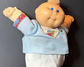 1985 Cabbage Patch Doll Blue Romper Blonde Tuft Hair Blue Eyes