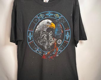 90s Native American Eagle Wolf Vintage T-Shirt Bandelier National Monument New Mexico