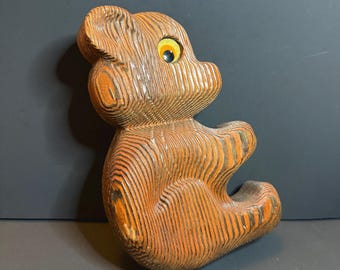 Vintage 1970s Wood Bear Wall Mount