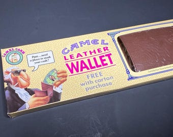 Vintage Joe Camel  Tobacco Brown Leather Folding Wallet In Box 1992 90s